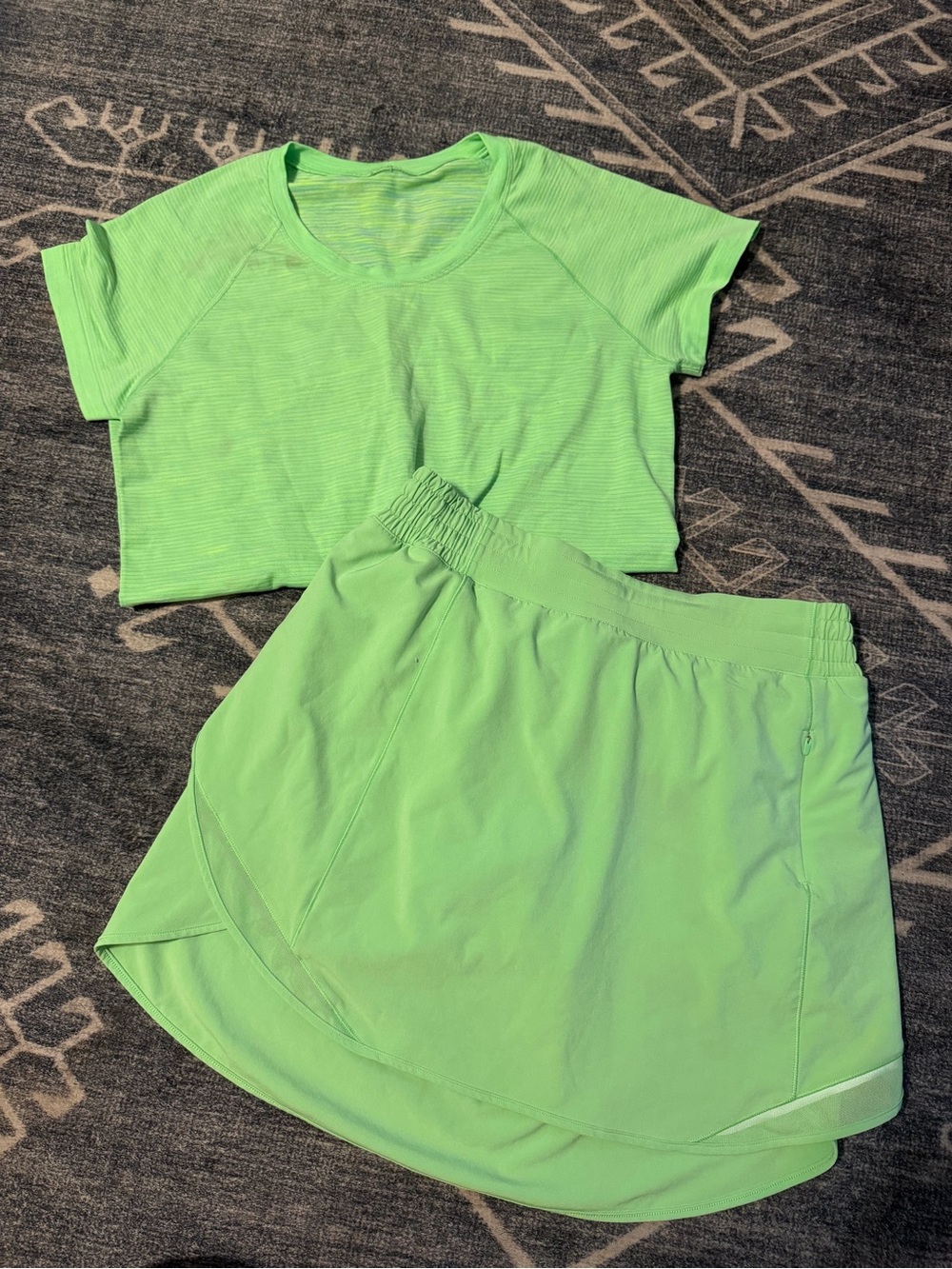 lululemon athletica Neon Green Cropped Tee and Skort Set